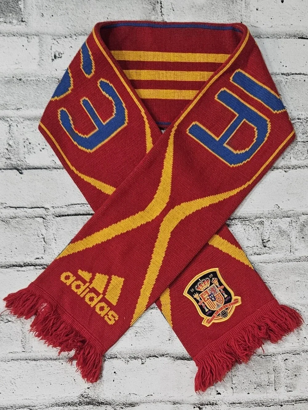 Adidas Spain Espana Soccer Fan Scarf Red Blue Yellow Football Knit